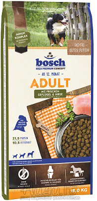 Bosch Adult Poultry & Millet paukštiena ir soros 15kg pašaras skirtas suaugusiems, vidutinio aktyvumo šunims x2vnt
